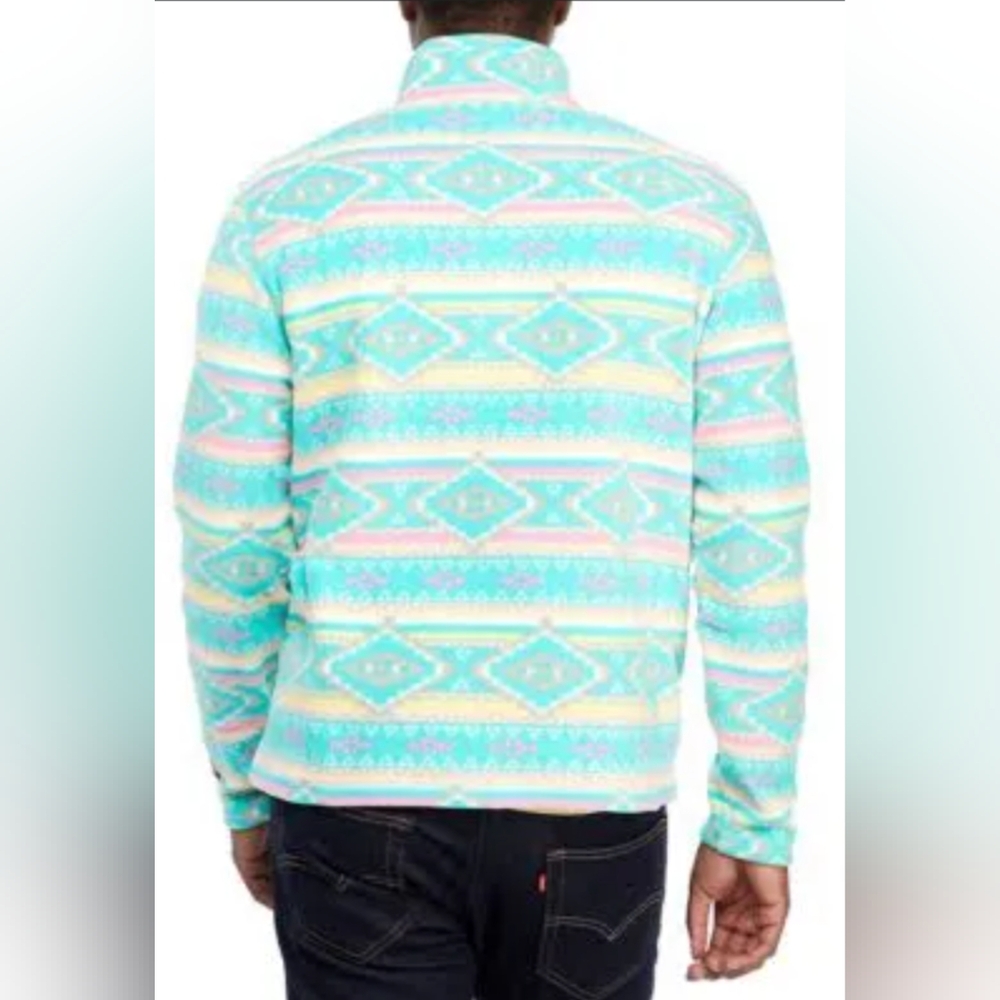 Chubbies The Flame Commander Fleece Quarter Zip Teal Geometric Aztec Medium - Picture 2 of 15